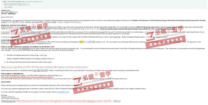 2019年南加州大学建筑硕士带奖录取+$8590/年 2019年南加州大学建筑硕士带奖录取+$8590/年